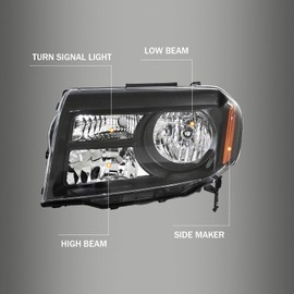2012-2015 Pilot Headlights,Headlight Assembly Fit for Honda Pilot 2012 2013 2014 2015 Halogen Headlamp Replacement Driver Passenger Side Chrome Housing Amber Reflector Clear Lens HO2502147 HO2503147