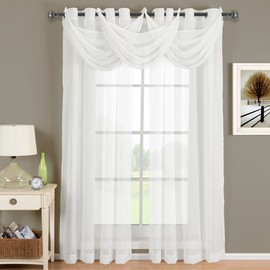 Royal Hotel Bedding Abri White Grommet Crushed Sheer Curtain Panel 1PC Only, 50x63 inches