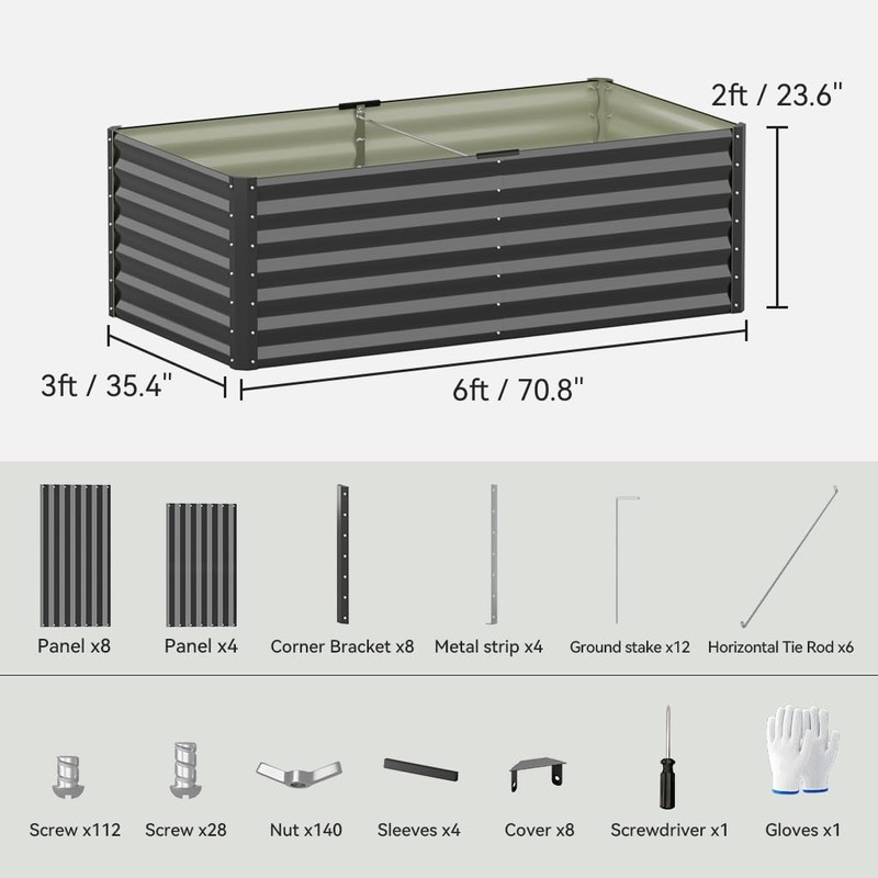 COMHOMA 2 Pack Galvanized Raised Garden Bed,6x3x2ft Large Metal Planter