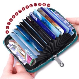GEEAD Genuine Leather RFID Credit Card Holder for Women and Men Zipper Cards Case Small Card Wallets, Sapphire blue, Minimalist