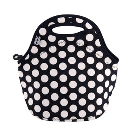 BUILT Gourmet Getaway Soft Neoprene Lunch Tote Bag - Lightweight, Insulated and Reusable, One Size, Big Dot Black & White
