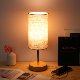 Neoglint Bedside Table Lamp Nightstand Lamp with Warm White LED Bulb Desk Light Touch Control USB A Type-C Charging Ports AC Power Sockets 3 Levels Dimmable for Living Room Bedroom Study Room Cafe Shop