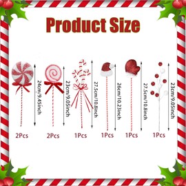 8 Pcs Christmas Candy Picks Set, Christmas Tree Decorations Picks Santa Hat Gloves Candy Cane Balls Peppermint Candy Picks Vase Filler Crafts & Tree Ornament Wreath Holiday Decorations （Red）