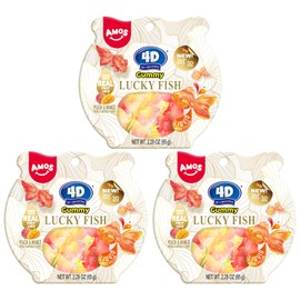 AMOS 4D Gummy Goldfish Lucky Fish Candy, 3D Goldfish-Shaped Filled Gummies, Made with Real Mango & Peach Juice, Gluten-Free, 65g per Bag (3-Pack)