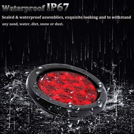 PSEQT 4" LED Round Stop Turn Tail Lights Trailer Truck Brake Running Light with Grommet & Plug Waterproof (Red, 2Pcs)