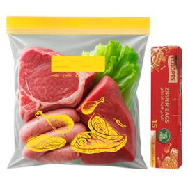 Extra Large Food Storage Freezer Bags by ECOOPTS | Double Zipper Lock&Easy to Open Fresh Bags| Ultra Stong Reusable, BPA Free 29×41.5cm/Bag (15, XL)