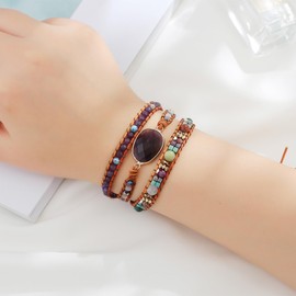 Plumiss Bohemia 3 Wraps Amrthyst Bracelet Handmade Multilayer Beaded Jewellery For Women And Girls