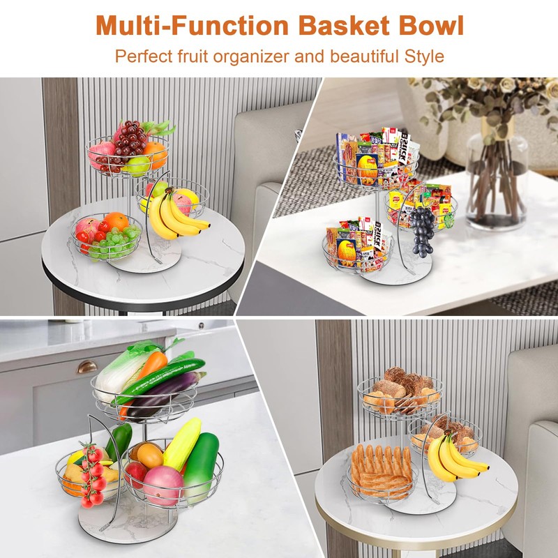 Livabber Fruit Basket Bowl with Banana Hanger, Metal Fruit Vegetable