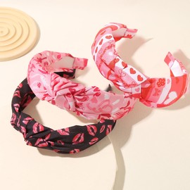 BASEMMAHER Valentine's Day Heart Knotted Headbands for Women Heart Lip Wide Hair Hoop Hair Accessories for Valentine Party(Red Pink Black, S)