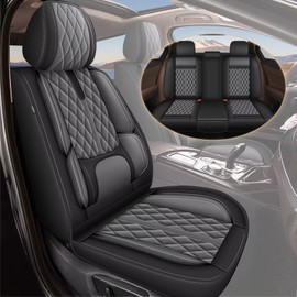 IKABEVEM Seat Covers Fit for Hyundai Elantra 2017-2023 2024 2025: Full Set Breathable Leather Car Seat Covers - Automotive Interior Seat Cushion Protector (2 Rows 5 Seats, Black & Grey)