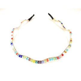 beaded skinny headband narrow metal hair band multicolor bead squiggle 1/8 inch wide