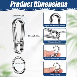 Flintronic 6 Packs Metal Keychain Carabiner, Carabiner Clip Keyring, Key Chain, Carabiner Keychain Clips for Outdoor, Quick Release Keyring, Unisex (Silver)