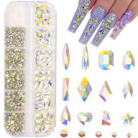 DZHILHMX Nail Rhinestones - 3D Multi Shape Size, AB Crystals, Flat Back, Gems Rhinestones, for Nail Art