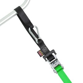 PowerTye 1.5 inch x 10ft Extra Long Ratchet Tie Down Straps, Heavy Duty with Carabiner Hooks, Soft-Tye & Bag, for Motorcycle, ATV & Cargo - 1,000 lb WLL - Made in USA - Green/Black Pair