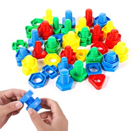 TOYMIS 26 Pairs Letters Learning Matching Game Nuts and Bolts Stacking Toys Colorful Multi-Shapes Alphabet Matching Game Matching Colors Toys Montessori Educational Toys for Toddlers Kids Preschools