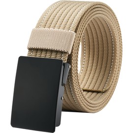 LionVII Belt for Men with Metal Buckle, Work Belt, Adjustable Tactical Military Fabric Belt, 130 cm, Wheat