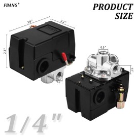 FBANG Air Compressor Pressure Switch Control Valve 135-175 PSI，Horizontal 4-way Switch with a Large Pressure Gauge, Air Compressor Replacement Parts 110V-240V (American Pattern)