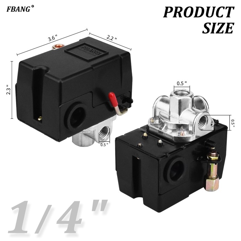 FBANG Air Compressor Pressure Switch Control Valve 135-175 PSI，Horizontal 4-way