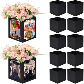 Tongnian 12 Pcs Picture Centerpieces for Table - 6/7 Inch Photo Display Frame & Hollow Picture Props Box for Congrats Grad Decor, Wedding, Birthday Party Table Decoration (Black)