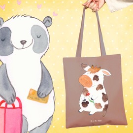 Mr. & Mrs. Panda Cow Tote Bag, Gift, Farmer, Fluff, Jute Bag, Shopping Bag, Cloth Bag, Yard, Yard Animals, Farm, Milk, Farmer, Pouch Bag, Fam-br - Brown