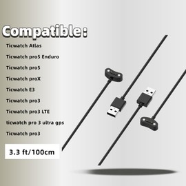 QHBAMD Charger Compatible with Ticwatch Atlas/Pro 5 Enduro/Pro3//Pro3 Smartwatch Charging Cable USB-A