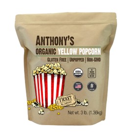 Anthony's Organic Yellow Popcorn Kernels, 3 lb, UnPopped, Gluten Free, Non GMO