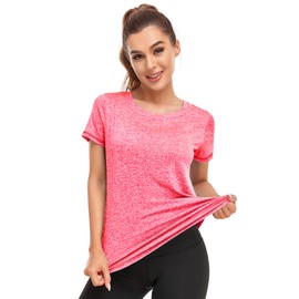 Abrooical Athletic Tops for Women Short Sleeve Workout Gym Shirts Active Pullover Running Tees Sports Wear Blitz Red Small