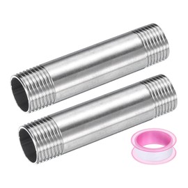 uxcell 2pcs Shower Head Extension Arm 80mm(3.1") Length Stainless Steel Shower Head Extender Straight Pipe Fitting Pipe Extension with PTFE Tape, Silver Tone