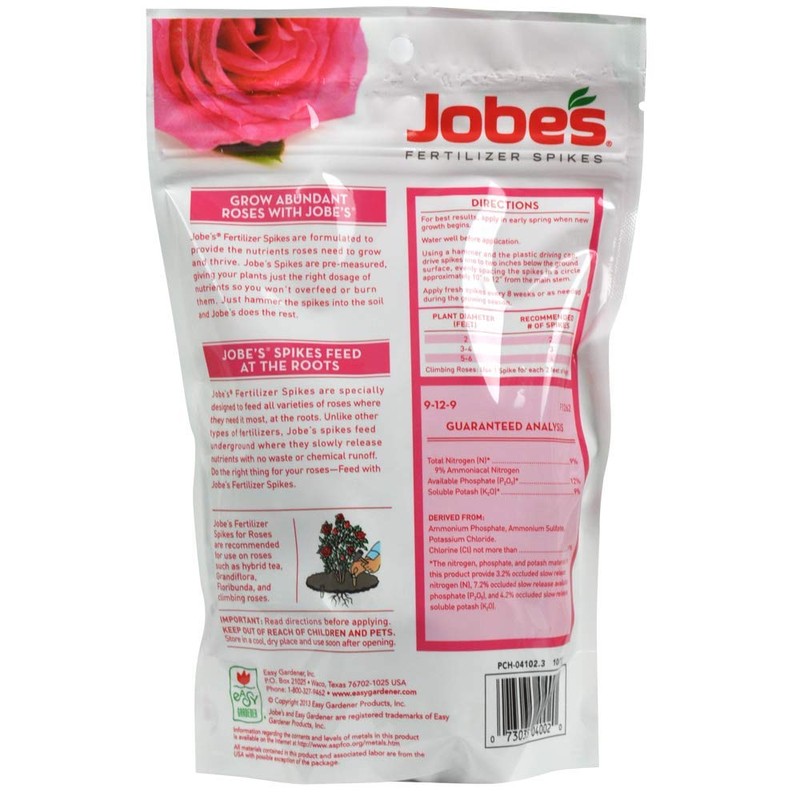 Jobe's 4102 Rose Outdoor Fertilizer Food Spikes, 10 Pieces, 16