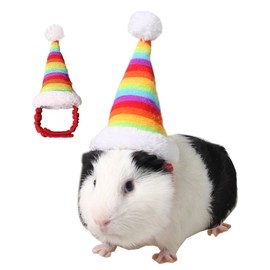 ABLAZEZAI Small Pet Christmas Hat, Rabbit Guinea Pig Santa Hat, Kitten 3D Adjustable Xmas Cap, Christmas Costume for Kitty Puppy Bunny Guinea Pig Hamster (Colorful)