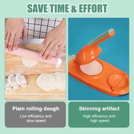 2 in 1 Dumpling Maker, 2023 New Dumpling Maker Machine, Household Automatic Dumpling Maker, Maker Press for Pressing Dumpling Skin Wrapper Mould Dough Press Maker (Yellow)