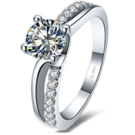 1CT NSCD Simulated Diamond Ring Women Engagement Prongs Setting 925 Silver Wedding Jewelry