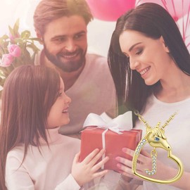 18K-Gold-Plated Unicorn Heart Initial Necklaces - 925 Sterling Silver Letters Alphabet Love Heart Pendant Necklace Cute Animal Jewerly Gifts for Teen Girls Daughter & Unicorn Lover (J)