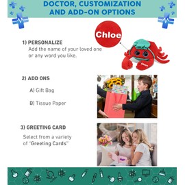 DolliBu Red Crab – Big Eye 6-inch Doctor Plush Toy - Super Soft Red Crab Doctor Stuffed Animal Dress Up with Scrub Uniform and Cap Outfit - Gift with Personalization - 6 Inch