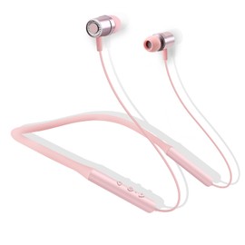 AzukiLife Bluetooth Neckband Headphones, Fashionable Lightweight Wireless Earbuds with Noise Cancelling Mic, 10H+ Battery, Sweatproof, Magnetic Design, with Case for Women, Kids, Running, Sport - Pink