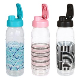 A1U Translucent Printed Plastic Water Bottles with Snap Lids, Assorted Styles Plastic Polypropylene BPA Free Perfect for Cyclists Runners Hikers Adventurers Trainers Reusable, 22 oz. Bundle of 3