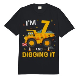 Im 7 and Digging It 7Yr Old 7th Birthday Construction Boy Comfort Colors Adult Heavyweight T-Shirt