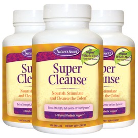 Nature's Secret Super Cleanse – Extra Strength Colon Cleanse with 14 Herbs & Probiotic Support – Promotes Gut Health, Digestive Balance – Gentle Elimination Formula – 100 Tablets (3 Pack)