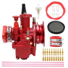 Carb PWK with Intake Adapter Main/Slow jet Air Filter Oil Hose Pipe for 4T 50cc-350cc Fuel Saving Flat Slide Predator 212cc CT200U BT200X Carburetor Mini Bike Off Road (24mm-Red)