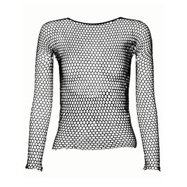 Honeycomb Mesh Long Sleeve Tops Tight Fitting Hex Fishnet Blouse T Shirts for Rave Women Men (US, Alpha, One Size, Regular, Regular, Black)