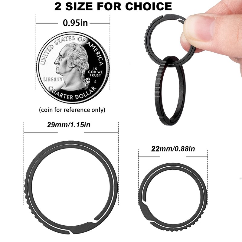 TISUR Titanium Keychain Rings, Split Side Pushing Heavy Duty Black