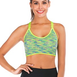 FXTYK Women's Mid Impact Sports Bra Seamless Adjustable Shoulder Straps and Removable Pads Gym Yoga Bra Workout Fitness Activewear Padded Bras, Green