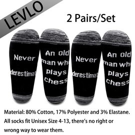 LEVLO Funny Chess Lovers Gifts Never Underestimate An Old Man Who Plays Chess Socks Chess Players Dad Papa Gift (2 Pairs/Set-Mid Calf -1)