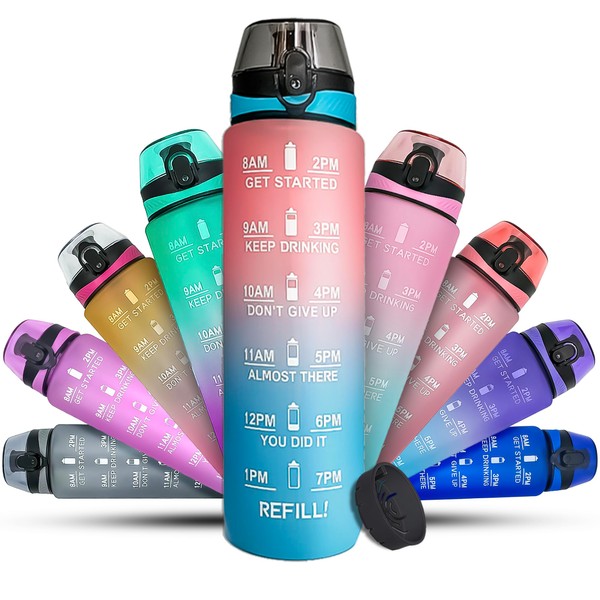 K-MART Sports Water Bottle, 1 Litre with Motivational Time Marking,