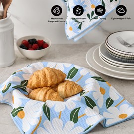 RECYCO Waffle Kitchen Towel Set of 2 - Quick Dry Microfiber Sustainable Dish Towels - Ultra Absorbent Reusable Cleaning Tea Towels - Lightweight Hand Towels,16”x 28”, Daisy Dreams