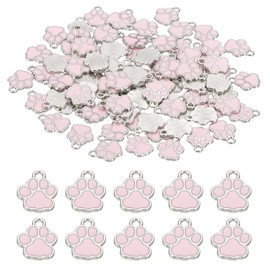 PATIKIL Enamel Paw Print Charm, 100Pcs Alloy Enamel Dog Charm Lovely Pendants for Keychain DIY Jewelry Craft Making or Decorating, Pink/silver