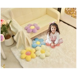 FSRONGXI Daisy Flower Cushion, Decorative White Decorative Cushions, Cute Floor Cushions, Aesthetic Preppy Room Decorative Cushion for Bed, Sofa, Chair 38 cm (White and Yellow)