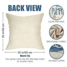 Fahrendom Blue Fall Maple Leaves Decorative Throw Pillow Covers 20 x 20 Set of 4, Hello Autumn Pumpkin Porch Patio Outdoor Pillowcase, Seasonal Thanksgiving Sofa Couch Cushion Case Home Decor