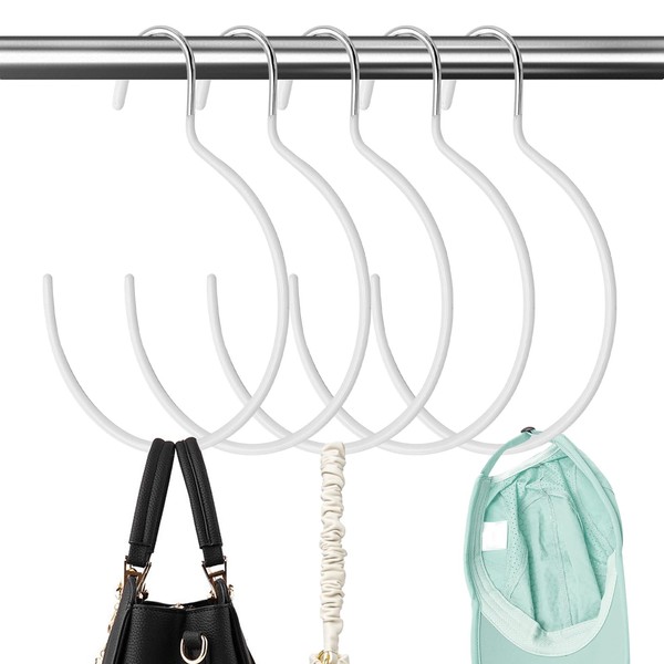 5 Pieces Non-Slip Tie Hanging Hooks Scarf Ring Hanger Belt Organizer Closet Accessories Organizer for Ties Scarves Belts and Jewelry (White)