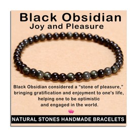 AD Beads Handmade Gemstone Stretch Elastic Bracelet Crystal Healing Reiki Nature's Beauty and Spiritual Essence Unisex (4mm, Black Obsidian (Pleasure))